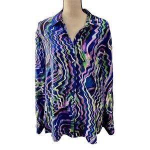 Johnny‎ Was Moonwave Button Up Shirt Women’s Size Large- 100% Silk Psychedelic